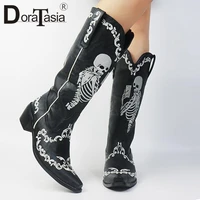 doratasia brand new ladies retro chunky med heels western boots fashion sewing embroider womens boots casual party shoes woman