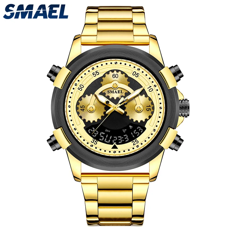 Мужские водонепроницаемые кварцевые часы из нержавеющей стали с цифровым