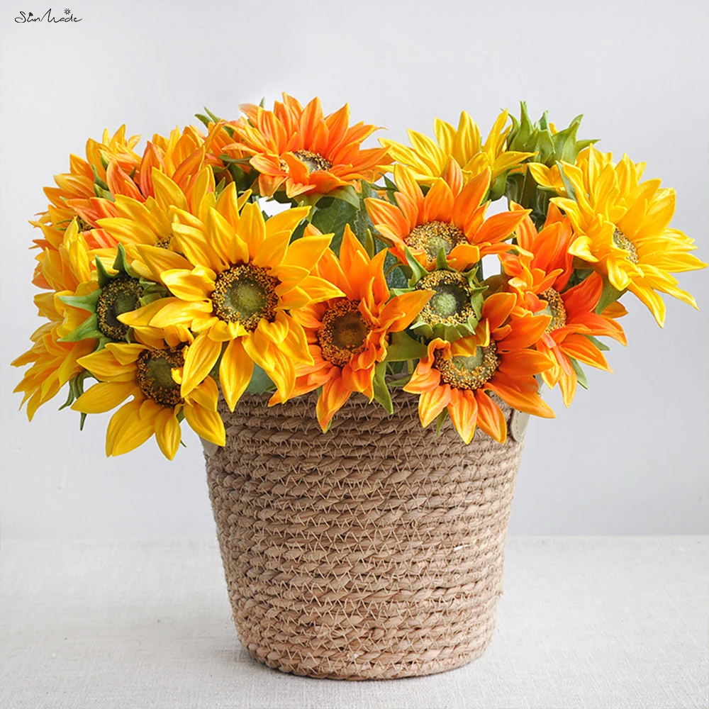 

SunMade Luxury 5-Head Sunflower Bouquet Real Touch Artificial Flowers Home Party Decoration Wedding Bouquet Fleurs Artificielles