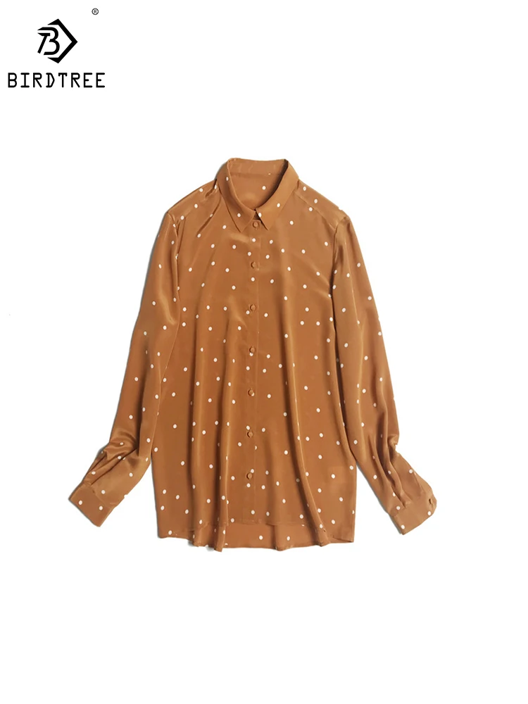 

Женские рубашки с принтом птички, 100% шелк, 16 мм, крепдешин, отложной воротник, блузки в горошек, 2023, весенне-летний топ, T38121QD