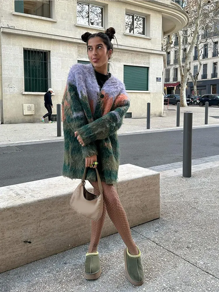 Женский мохеровый Свитер оверсайз повседневный однобортный трикотажный