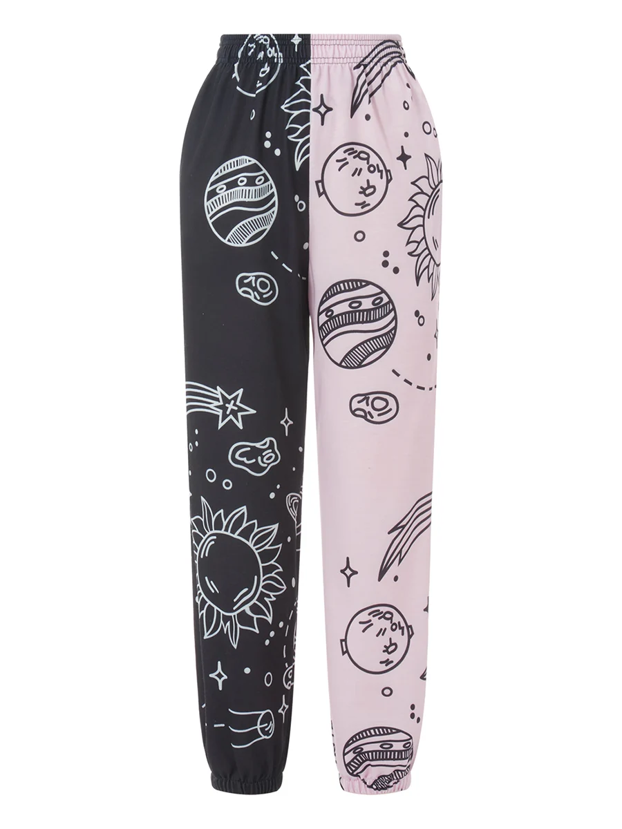 

Women s Retro Y2K Graffiti Print Elastic Waist Sweatpants - Trendy Color Block Loose Baggy Joggers with Convenient Pockets