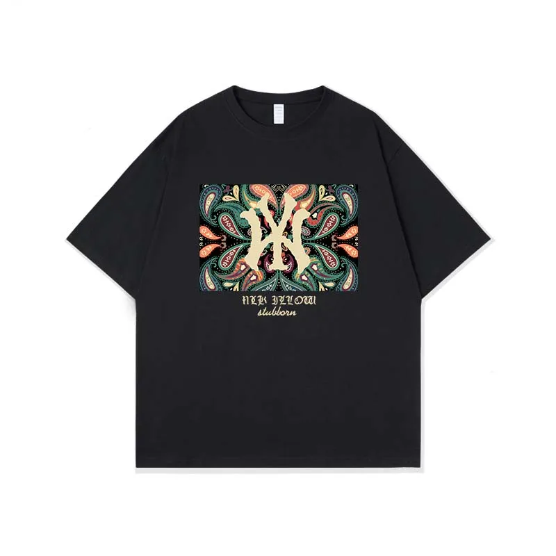 

2023 Summer New Men's T-shirt Pure Cotton Uxury Brand Pattern Printed Street Casual Unisex Short Sleeve Top Free Shipping