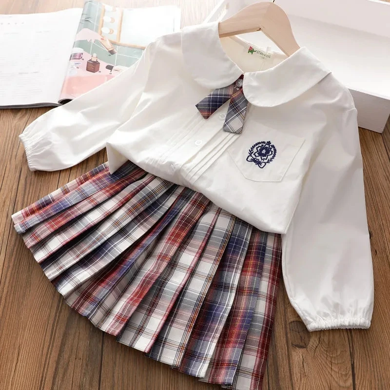 

Комплект одежды для девочек, детская рубашка и короткая юбка на весну и осень, Модный комплект униформы JK для маленьких девочек из 2 предметов