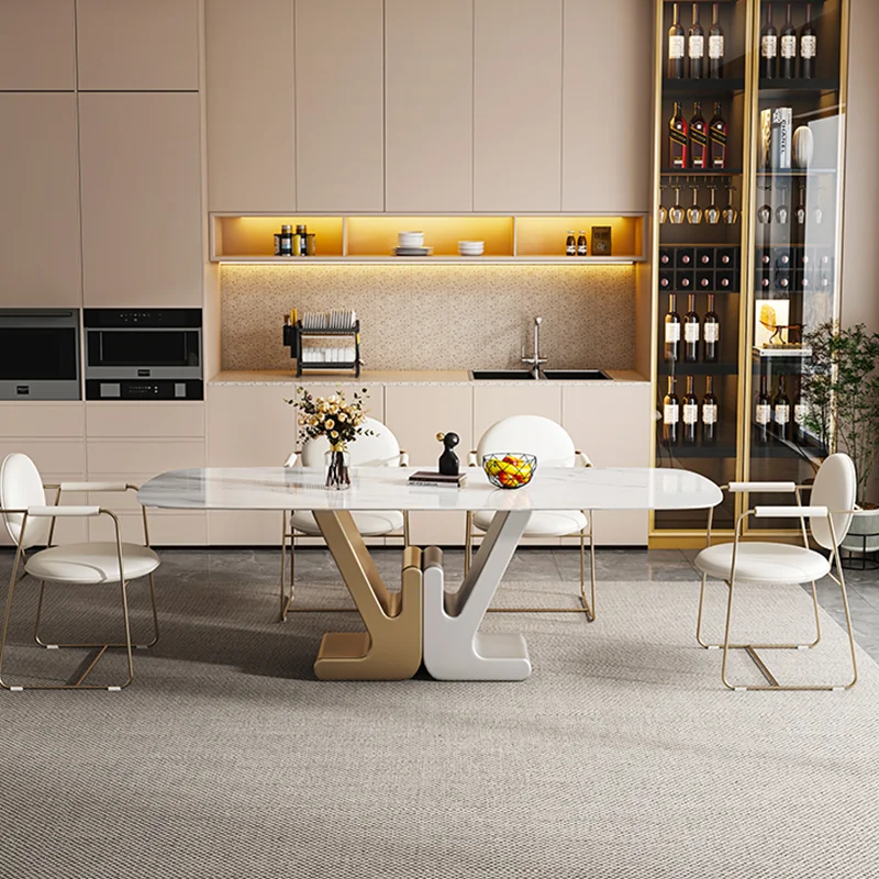 

Luxury Dining Table Rock Slab Marble Home Furniture Apartment 2 Meter Sesstische Tables À Manger Designer Mesas Home Furniture