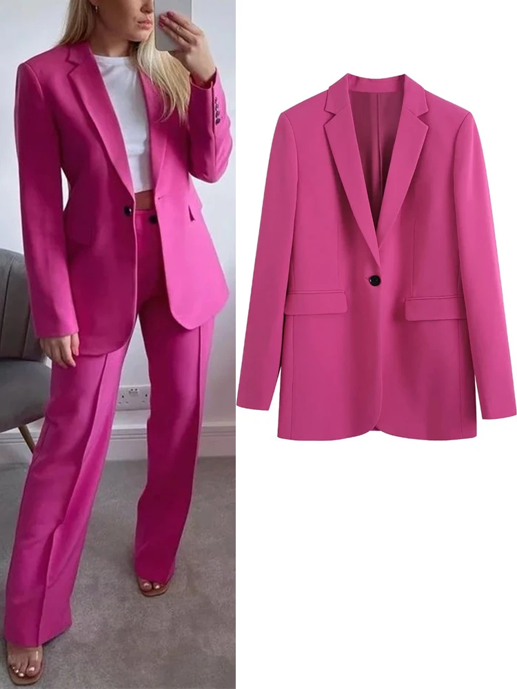 

TRAF Blazer Zar Fuchsia Tailor Jacket Women Long Sleeve Elegant Female Blazer Office Wear Fitted Coat Spring Woman Jacket Suit