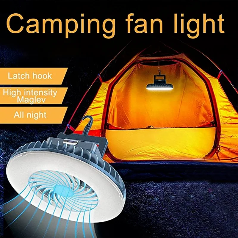 2 in 1 led camping tent light with phone usb rechargeablen fan outdoor emergency lamp for hiking camping market booth fan light free global shipping