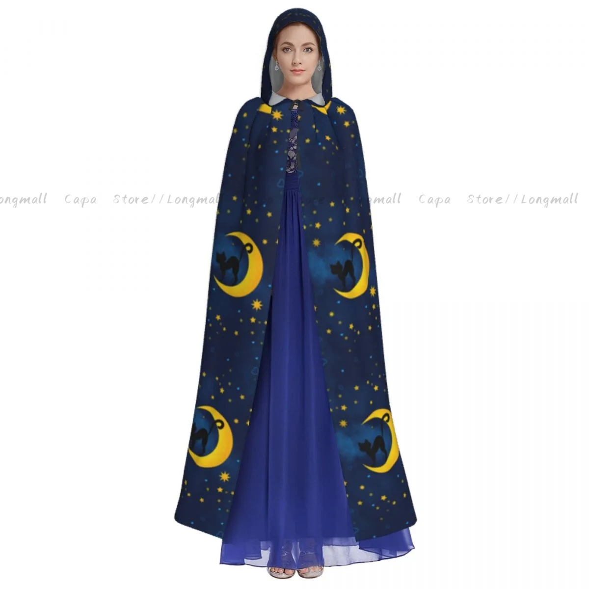 Взрослый Хэллоуин милый кот на Луне черная женская накидка с капюшоном