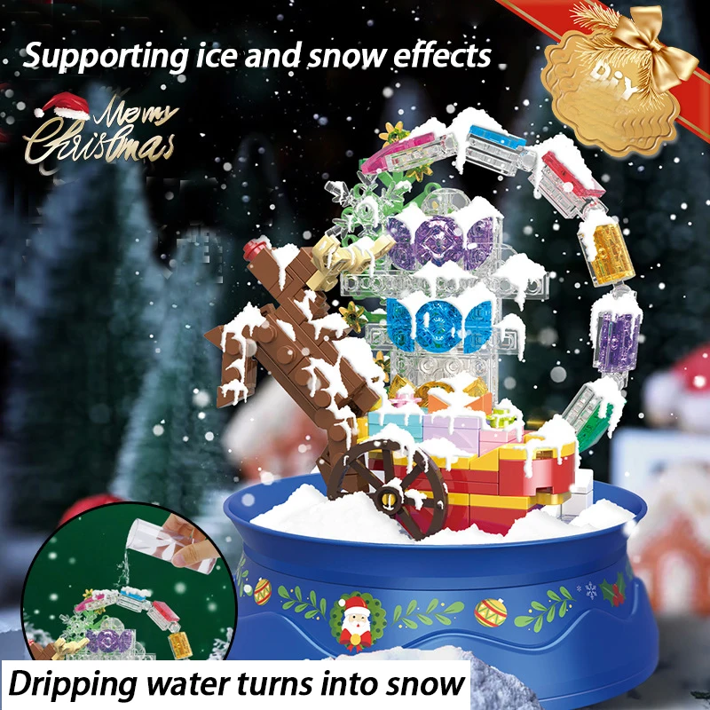 

2023 Snowy Christmas Tree Building Blocks Rotating Music Box Boys and Girls Assembled Toys Decorative Gifts Christmas Gift Set