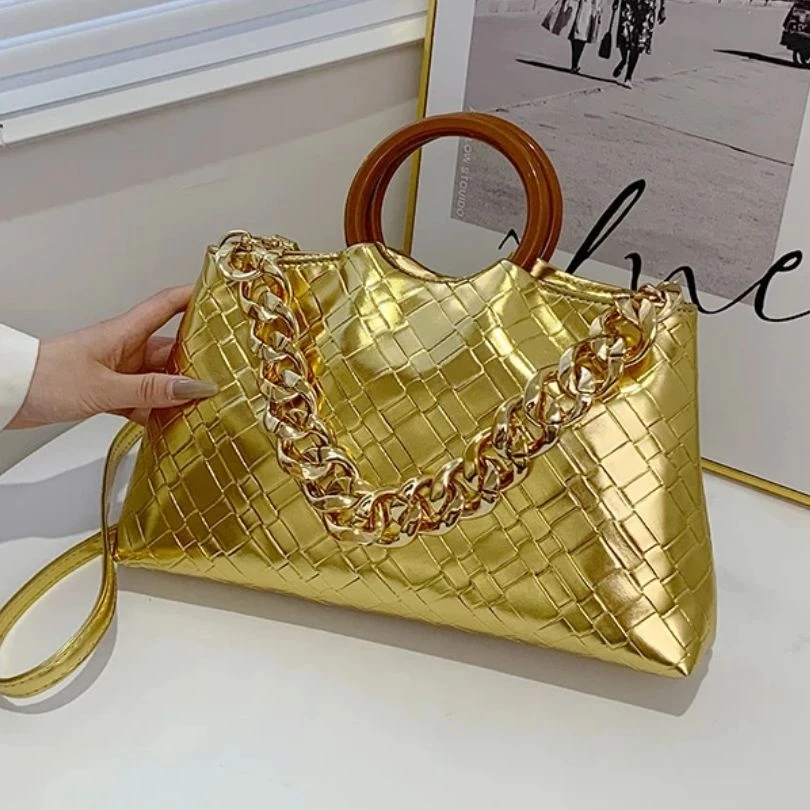

Thick Chain Women's Shoulder Bags Luxury Designer Handbags Leather Messenger Bags Fashion Braided Pattern Ladies Casual Tote Bag