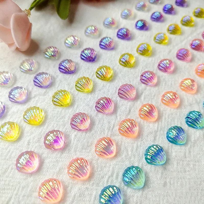 

50pcs Lot Aurora Ocean Shell Resin Charms Nail Decorations Purple Blue Sea Style Shell Decorations Manicure Symphony Accessories