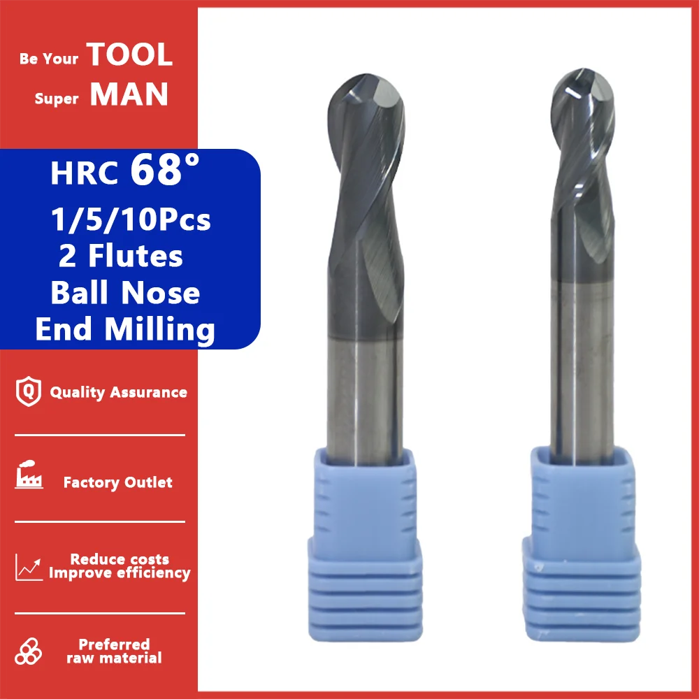 

HRC68 2 Flute Ball Nose End Mill Tungsten Carbide Cutter CNC Router Bit Milling Tool R0.5mm 0.75mm 1mm 2mm 2.5mm 3mm 4mm 6mm