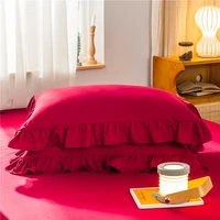 2pcs ruffle trim pillowcase princess european sleeping pillow cover protector bedding cotton solid ruffle pillow 4874cm