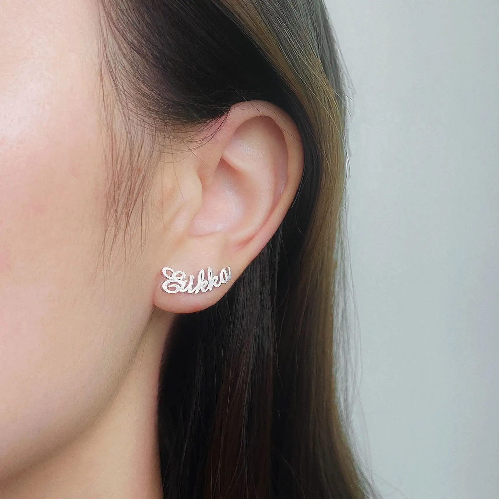 

Custom Name Earring Stainless Steel Personalized Ear Stud Two Different Tiny Earring Studs Name Ear Stud Small Gift for Women