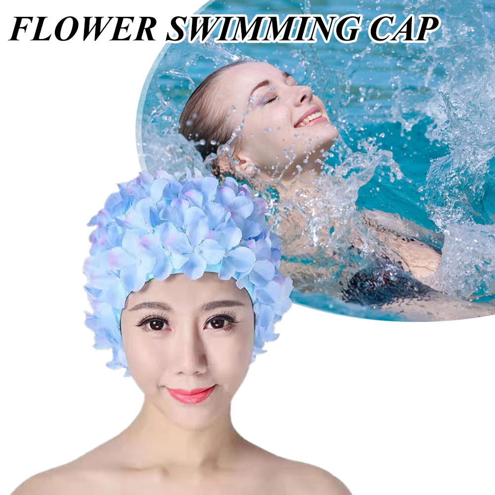 

Шапочка для купания с 3D цветами, дышащая шапочка для купания, мягкая длинная шапочка для дайвинга с защитой ушей, удобные аксессуары для бас...