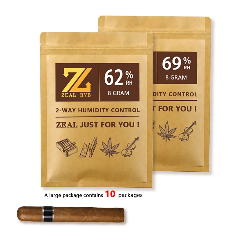 

10pcs Humidor Packets 62% 69% 8 Grams humidity cigar 2-Way Humidity Control Humidor Relative Humidity Packs Cigar Humidifier Bag