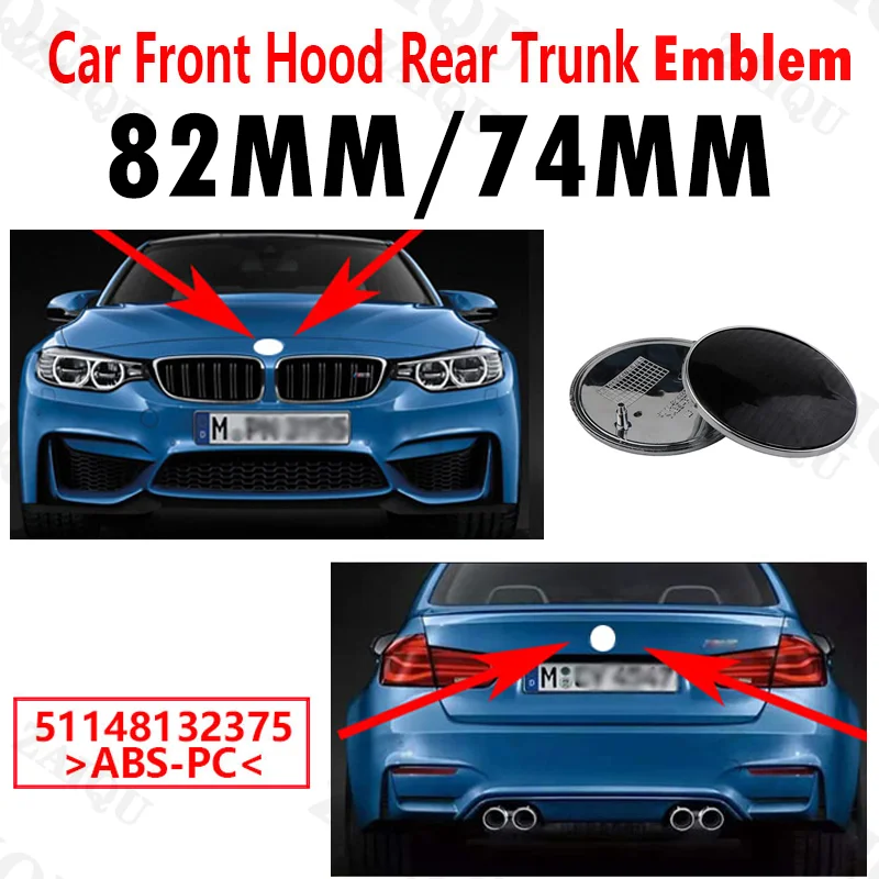 

51148132375 Blue White 82mm 74mm 45mm Car Emblem Badge Hood Front Rear Trunk Logo For BMW E46 E39 E38 E90 E60 Z3 Z4 X3 X5 X6