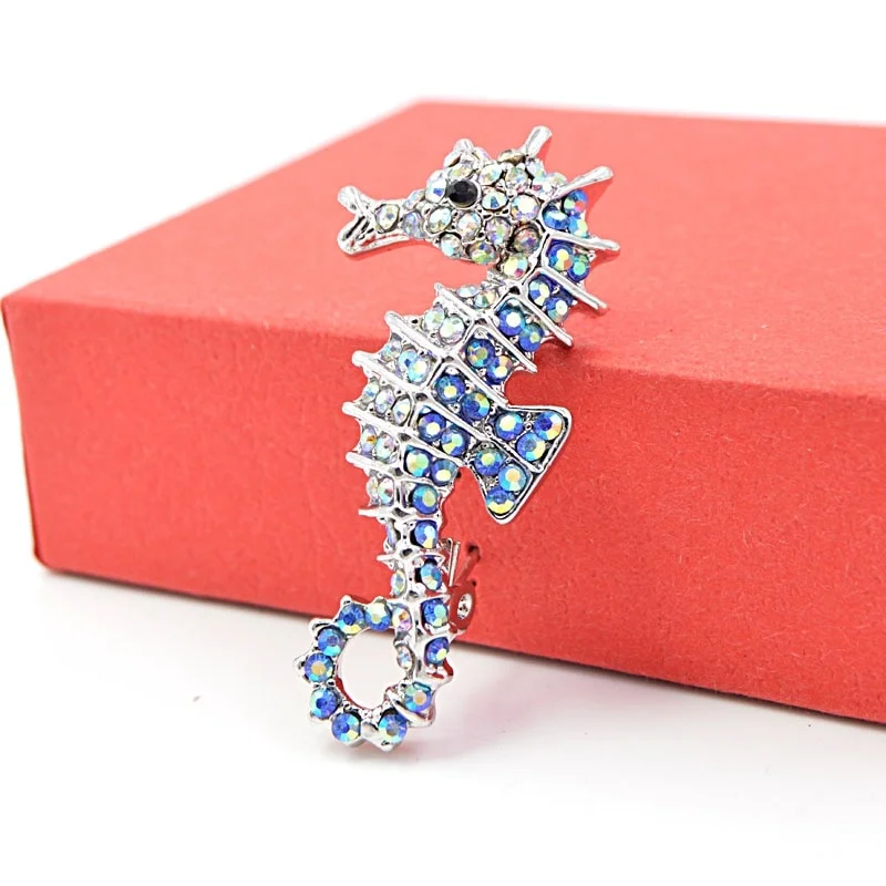 

Cartoon Sparkling Rhinestone Seahorse Brooch Cute Sea Animal Office Casual Brooches Pins Kids Women Men Jewelry Gift