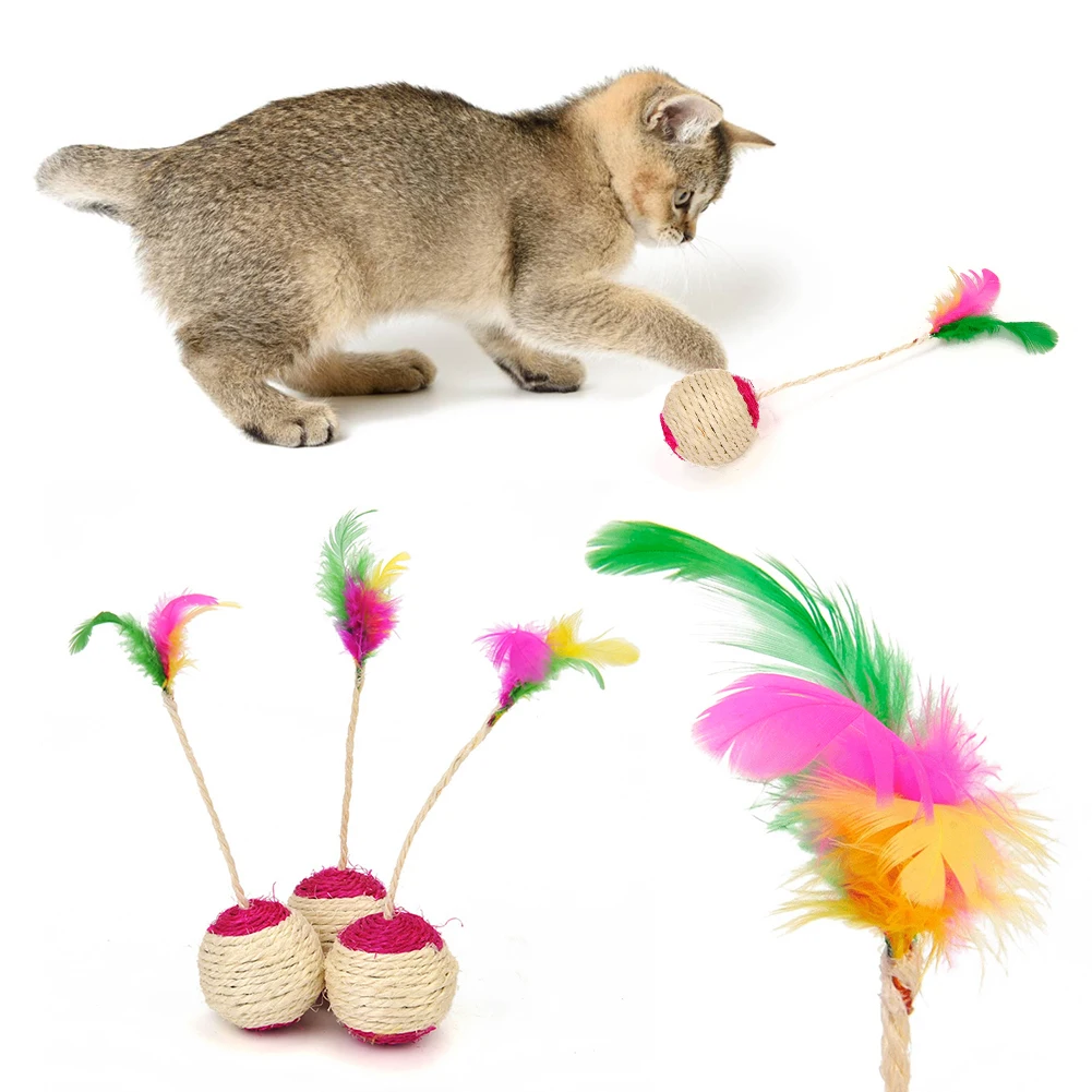 

Игрушка для кошек, сизальный когтеточный мяч, тренировочная интерактивная игрушка для котят, товары для домашних животных, забавная игрушка с пером, Аксессуары для кошек