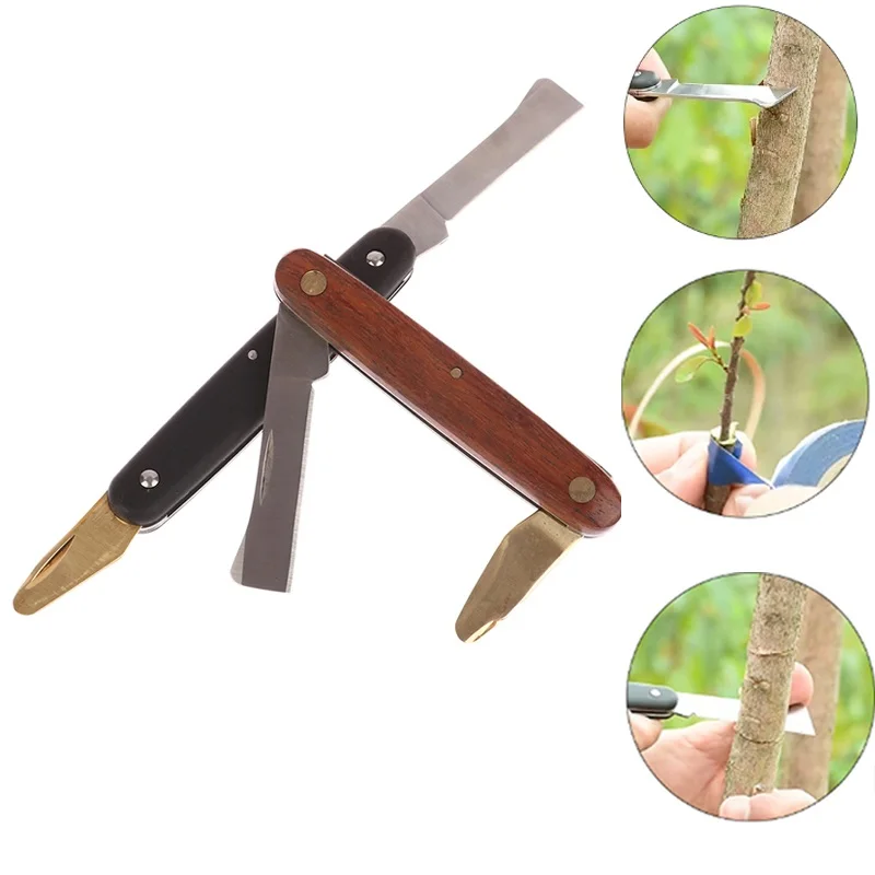 1Pc Grafting Tools Foldable Grafting Pruning Knife Professional Garden Grafting Cutter Stainless  Wooden Handle Grafting Knife