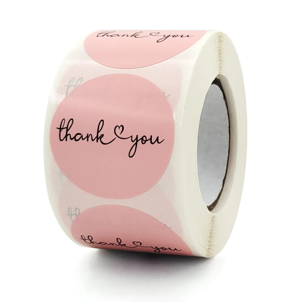 

500pcs 1.5inch Pink Thank You Stickers Roll for Envelope Wedding Business Jewelry Box Stationery Seal Lable Gift
