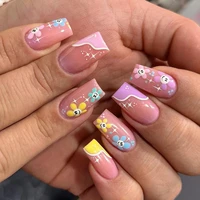 24pcs smiley flower ballet false nails with design artificial korean style fake nails removable acrylic nail tip press on nail
