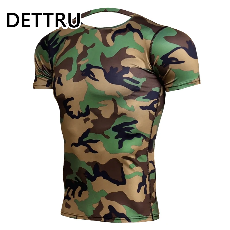

Men Army Green Camo T Shirts Fitness Compression Shirts Short Sleeve T-Shirt Bodybuilding Camiseta Rashguard Gyms Tees Tights