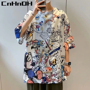CnHnOH New HipHop Cartoon Anime Streetwear Clothes Graffiti Short-Sleeved T-Shirt Male Oversize Tee 