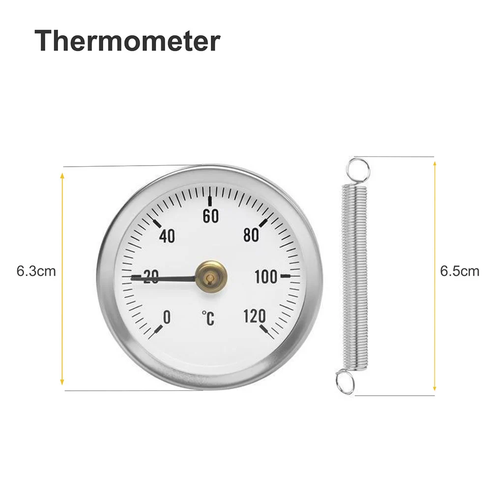 

Bimetal Pipe Thermometers Industrial Pipeline Measuring Rohrthermometer Thermometer 0-120℃ 63mm Galvanized Steel