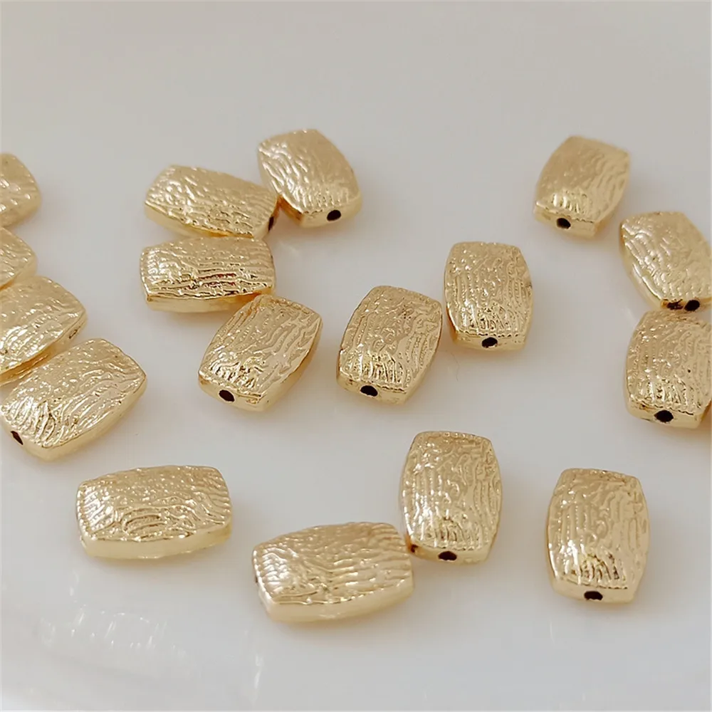 

50PCS 14K Gold Plated Brass Embossed Pattern Square Straight Hole 12*8mm Beaded Handmade DIY Jewelry Accessories Material