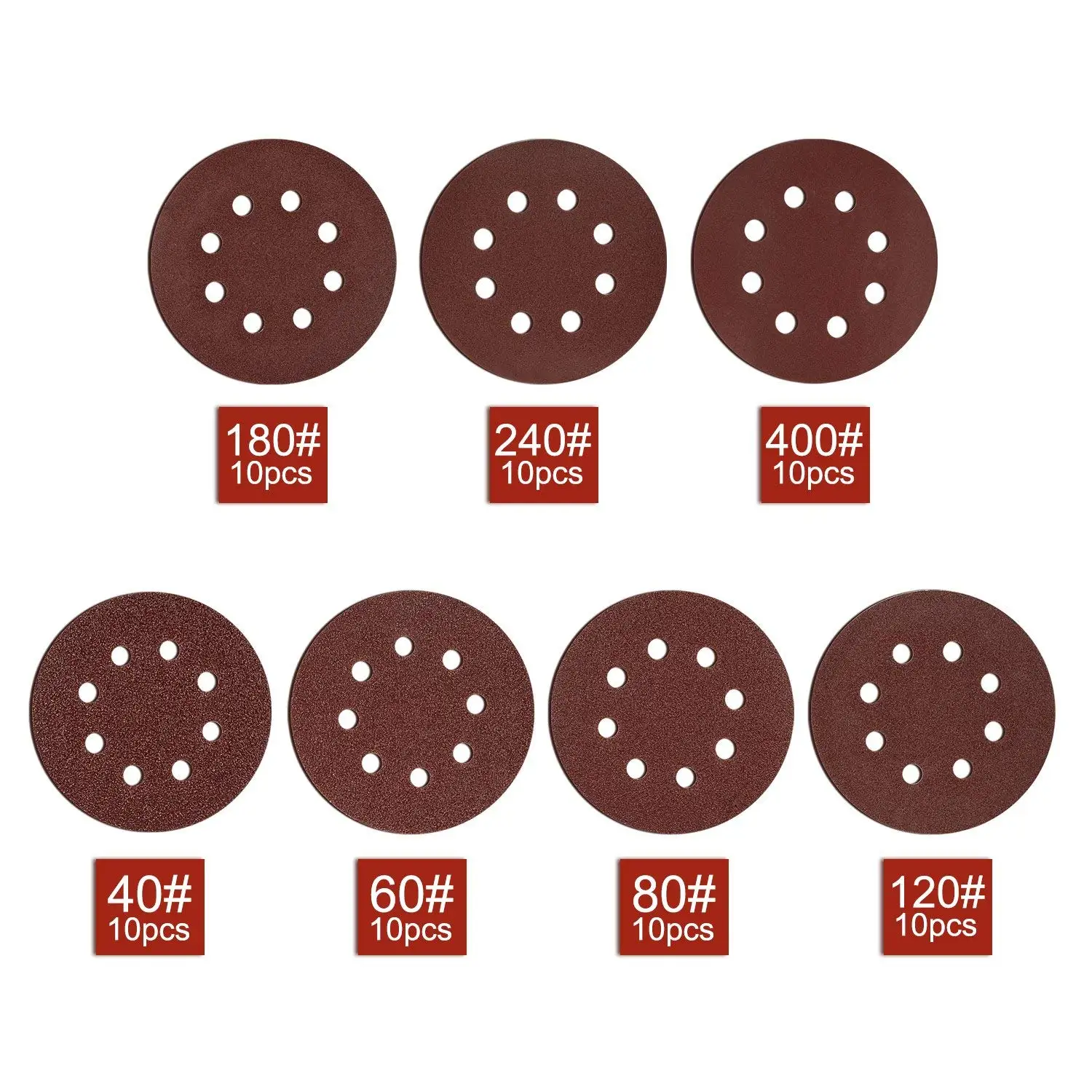 70 Золотые песчаные диски с 8 отверстиями 5 дюймов пылезащитная наждачная бумага