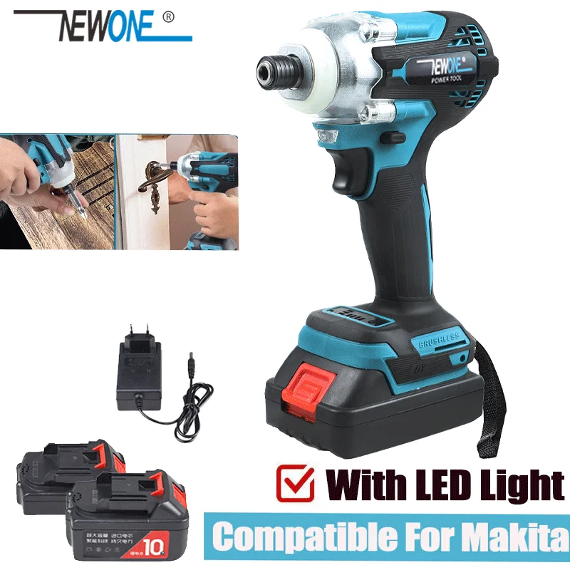 NEWONE Brushless Cordless Electric Screwdriver 1/2 Inch Power Tool For Home 15000Amh  Battery + LED Ligh For Makita 18V Battery