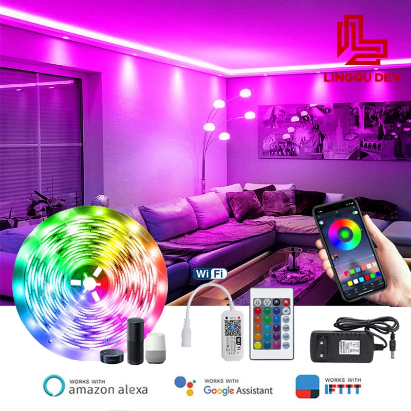 

LED Strip 12v 5050 Room Decoration WIFI Backlight LED Strip 5m 10m 15m 20m 25m 30m Alexa Google Home Color RGB Tape Luces LED