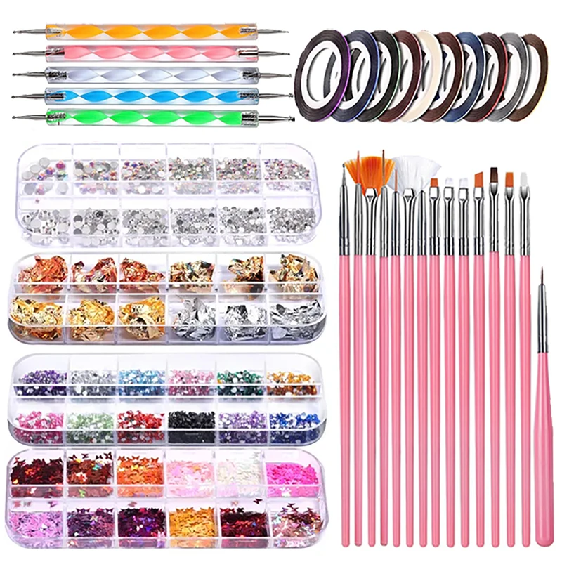 Детали для ногтей HALAIMAN набор с очаровательными блестками и кристаллами кисть