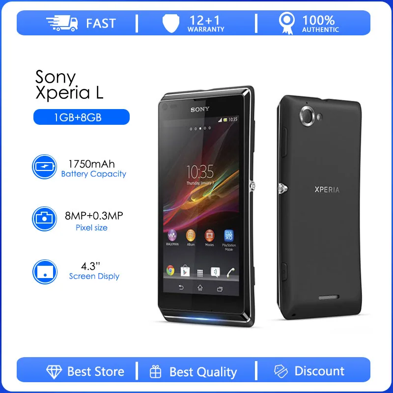 Оригинальный разблокированный смартфон Sony Xperia L C2105, 3G, одна Sim-карта, 1 ГБ ОЗУ, 8 Гб двухъядерный процессор, 8 Мп, 4,3 дюйма, 1750 мАч, Android 4.1, телефон с радио Оригинальный разблокированный смартфон Sony Xperia L C2105, 3G, одна Sim-карта, 1 ГБ ОЗУ, 8 Гб двухъядерный процессор, 8 Мп, 4,3 дюйма, 1750 мАч, Android 4.1, телефон с радио