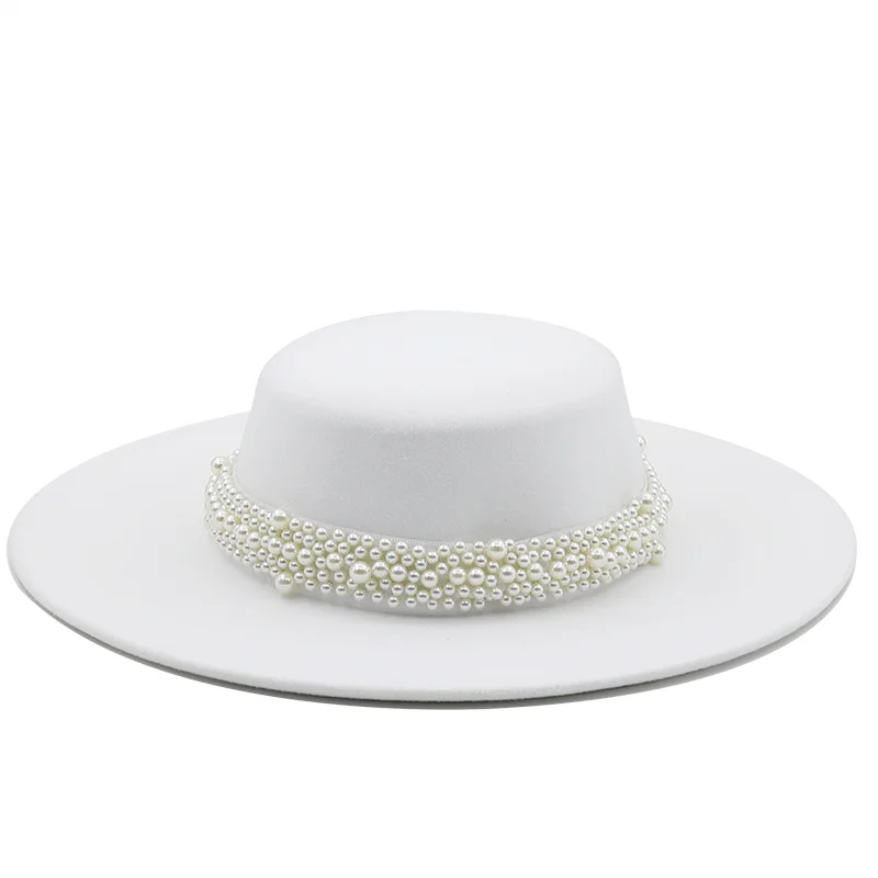 

New Fashion Wool Pork Pie Boater Flat Top Hat for Women's Men's Felt 9.5cm Wide Brim Fedora Gambler Hat