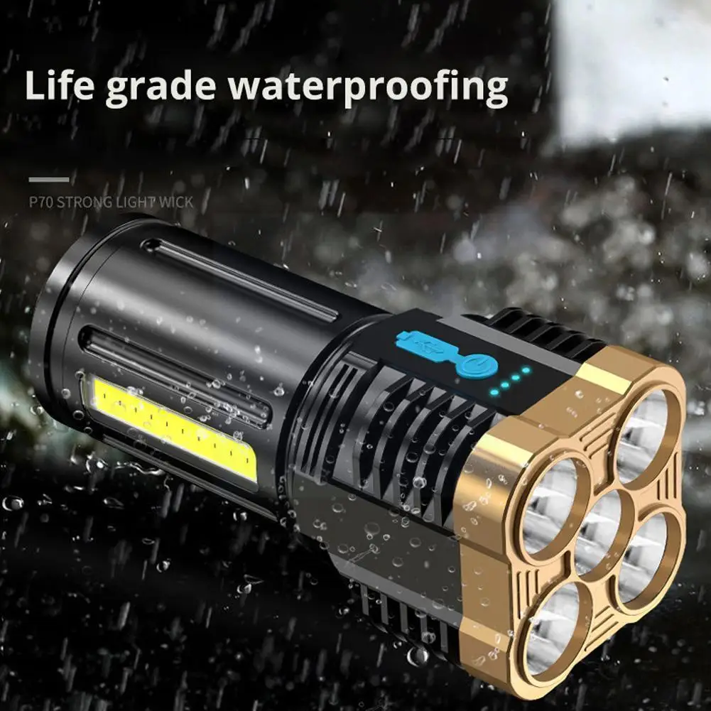 

2022 New High Power 5 Core LED Flashlight USB Rechargeable Light Bright Camping COB Super Powerful Lantern Torch Portable L I8G6