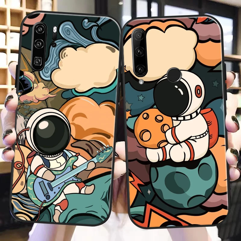 

Cute Astronaut Space Station For Huawei P50 P40 P30 P20 Pro Lite 5G P Smart Z 2019 Phone Case Shell Liquid Silicon Cover