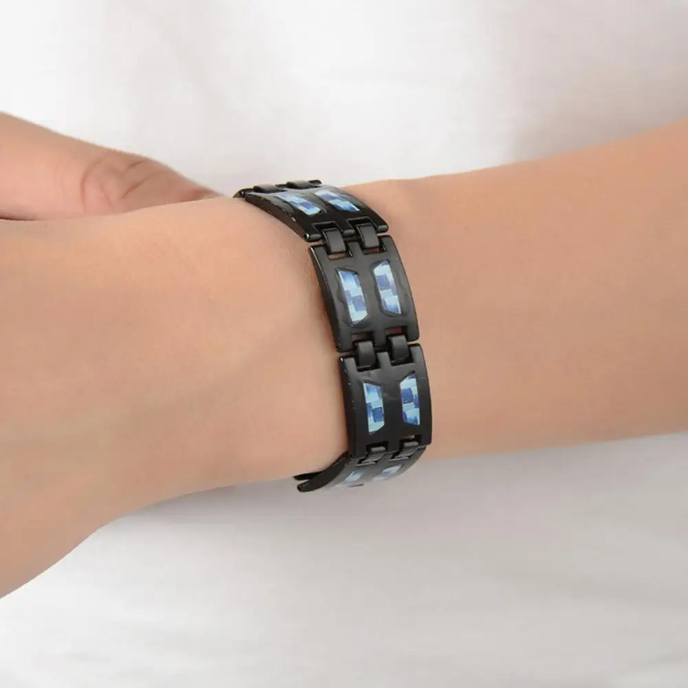 Углеродный синий титановый браслет для магнитной терапии уникальный двухрядный
