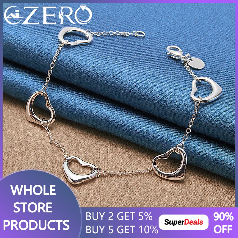 

ALIZERO 925 Sterling Silver Five Heart Chain Bracelet For Women Wedding Party Fashion Charms Jewelry Valentine's Day Gifts