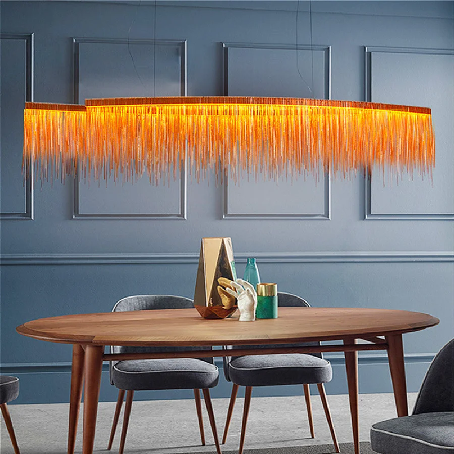 

Postmodern Luxury Tassel Chain LED Restaurant Chandeliers Nordic Living Room Club Hotel Reception Lamp Villa Art Hanging Lights