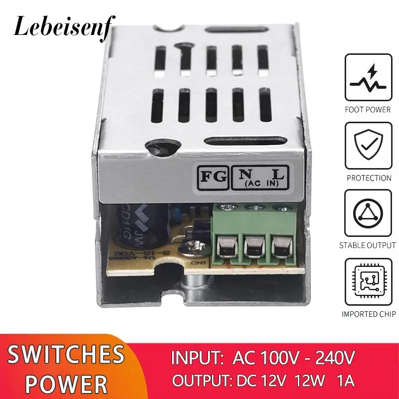 

100-240V AC to DC 12V 1A 12W Converter Switch Mode Power Supply LED Lighting Transformer Drive Adapter DC12V AC/DC-enclosed SMPS
