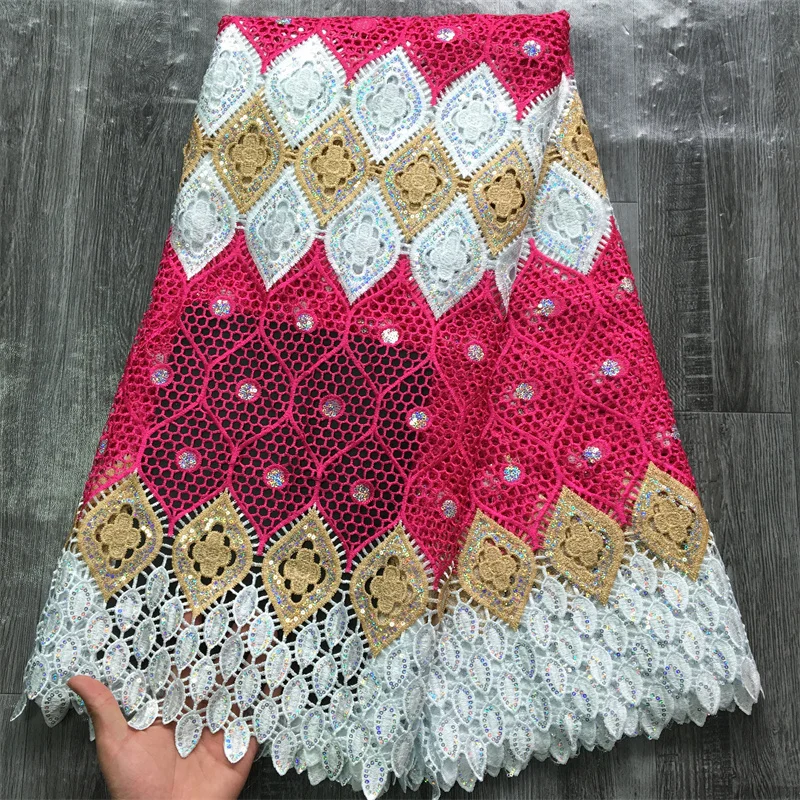 2024 Высококачественная Водорастворимая кружевная ткань с блестками африканская