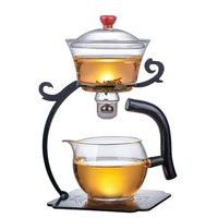 heat resistant glass tea set magnetic water diversion rotating cover bowl semi automatic tea maker lazy teapot kungfu tea set