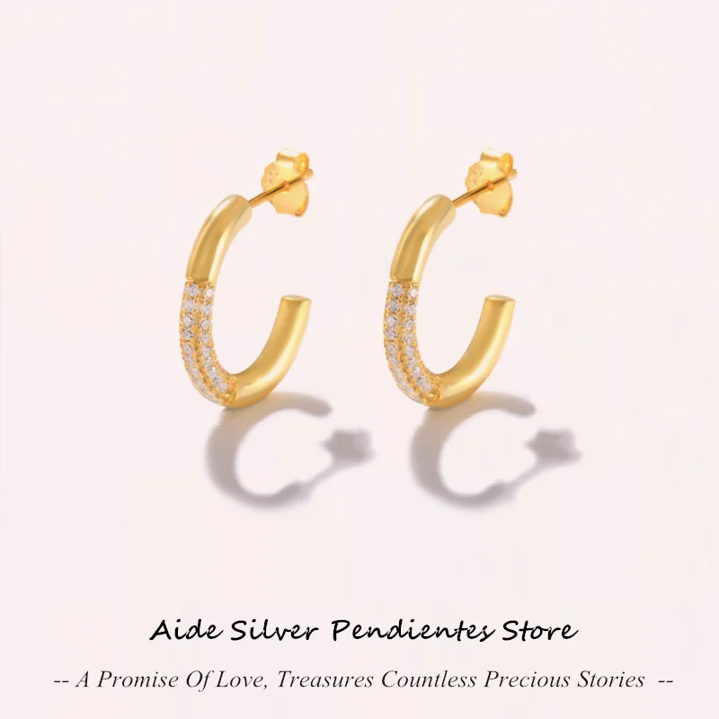 

AIDE Versatile 925 Sterling Silver Classic Diamond C-shaped Earrings For Women Luxury Gold Stud Earrings Jewlery Gift Wedding