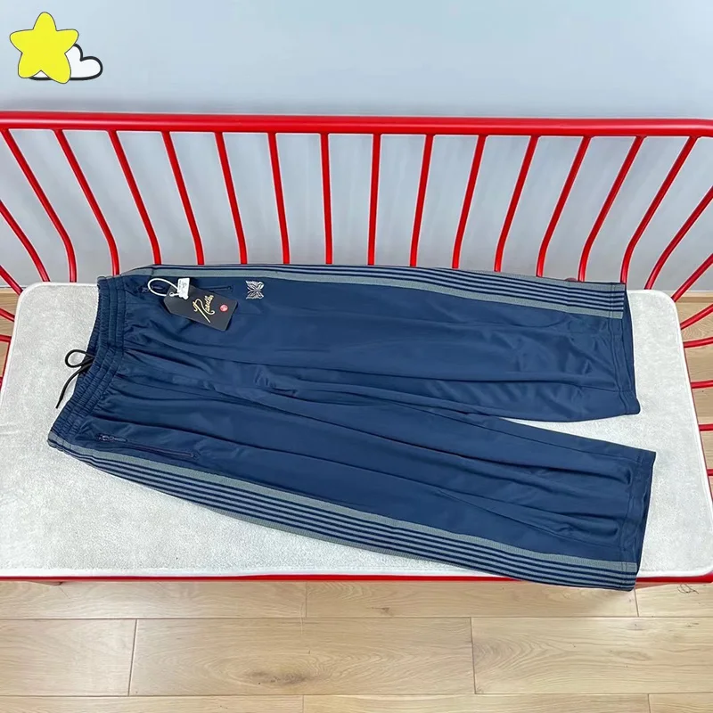 

Темно-синие спортивные брюки с вышивкой бабочки для женщин и мужчин, классические джоггеры, повседневные широкие брюки, полосатые Стрейчевые брюки