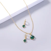 ladies japanese simple emerald crystal necklace earrings luxury light temperament plated fashion jewelry wholesale
