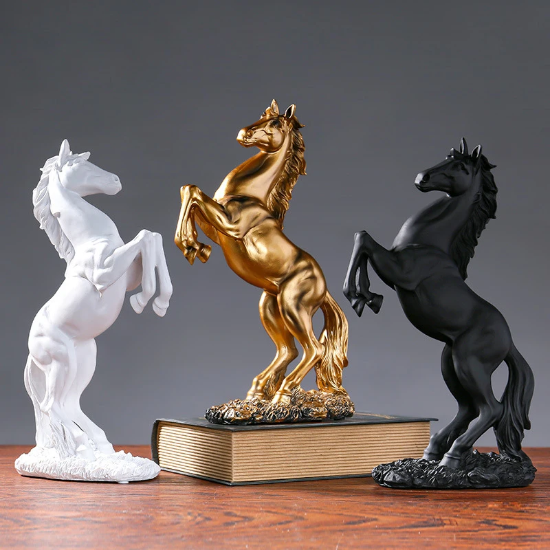

Resin Statue Golden White Black Horse Figure Nordic Animal Statue Abstract Ornaments For Interior Sculpture Room Home Decor