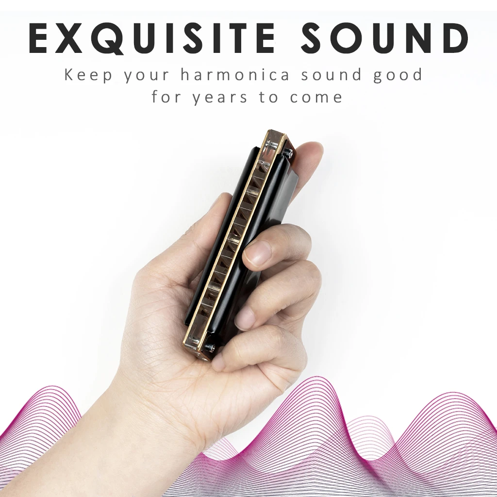 Mugig 10 Hole Professional Blues Harmonica Acrylic Comb Brass Reeds C Key With Black Case