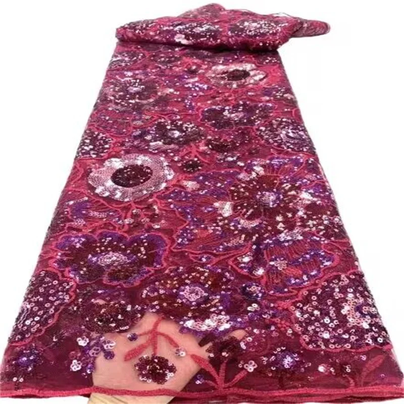 Новейшая фиолетовая французская Тюлевая кружевная ткань, блестки, 3D кружевная африканская сетчатая кружевная ткань, высококачественное кружево с блестками для свадьбы Новейшая фиолетовая французская Тюлевая кружевная ткань, блестки, 3D кружевная африканская сетчатая кружевная ткань, высококачественное кружево с блестками для свадьбы